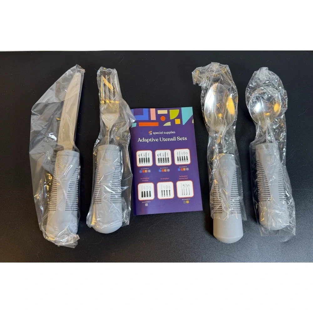 NEW Special Supplies Adaptive Utensils Set of 4 Gray Stainless Steel